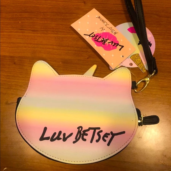 Betsey Johnson Pastel Faux Leather Unicorn Cat Zip Around Wristlet NWT - Picture 3 of 8